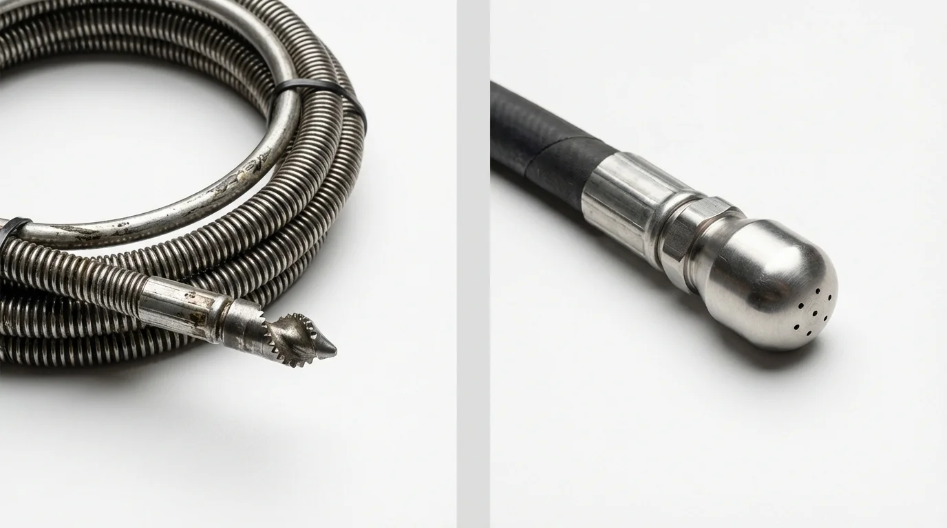 Drain snake cable and hydro jetting nozzle used for drain cleaning in Port Hueneme, CA