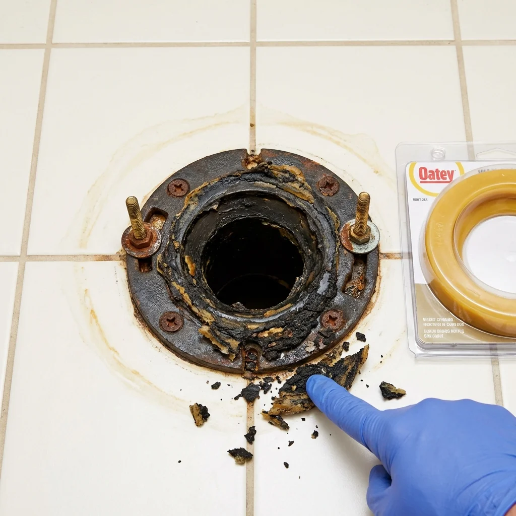Failed wax ring showing water seepage at the base of a toilet in a Port Hueneme, CA home
